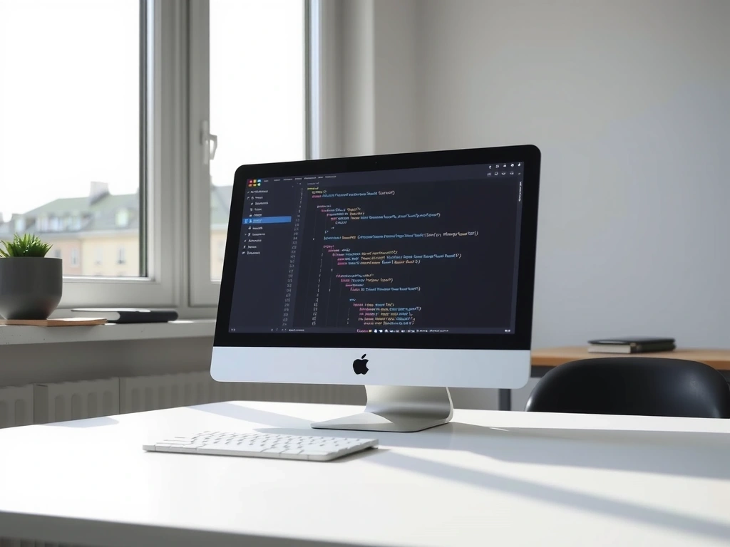 Workspace with laptop and code editor